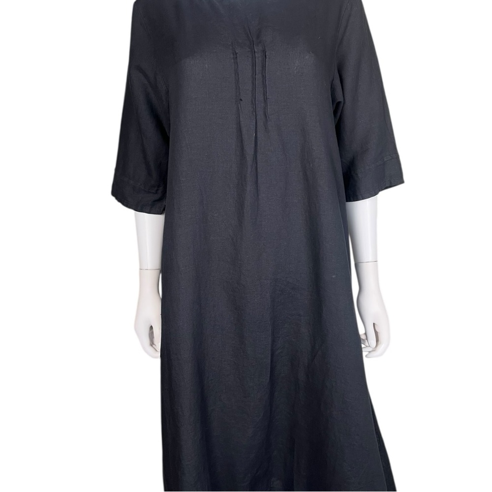 Bryn Walker Lagenlook Black Light Linen Midi Dress - Picture 2 of 12